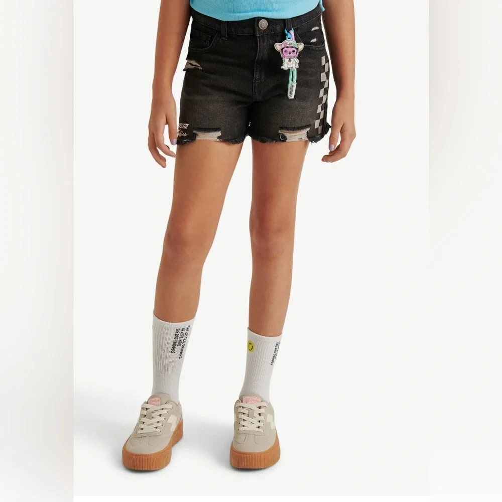 Justice x NASCAR Girls Black Denim Shorts Size 14 NWT‎ Keychain Included